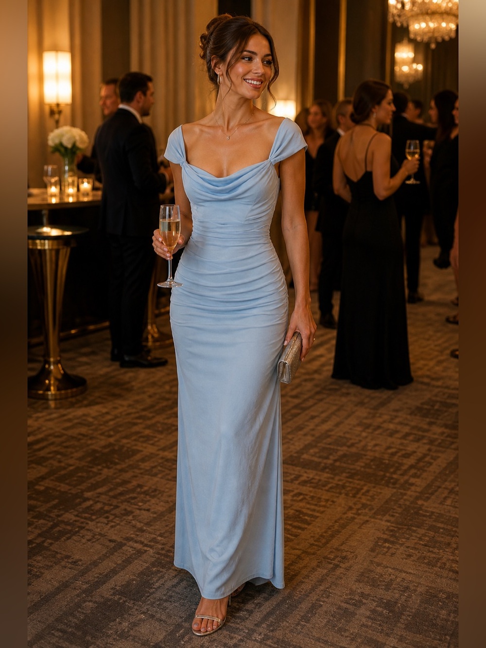 NWT - L - MARTHEA - Elegant Light Blue Off-Shoulder gown Dress
